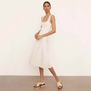 Vince cream peach pink rib tank skater dress fit flare midi sweetheart neck XS